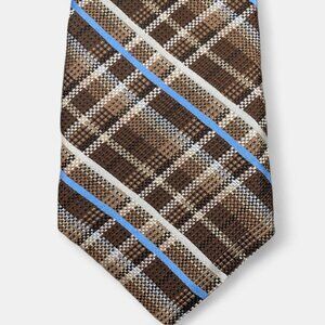 Daniel Cremieux Tartan Plaid Check Silk Tie Office Wedding Formal Brown Blue